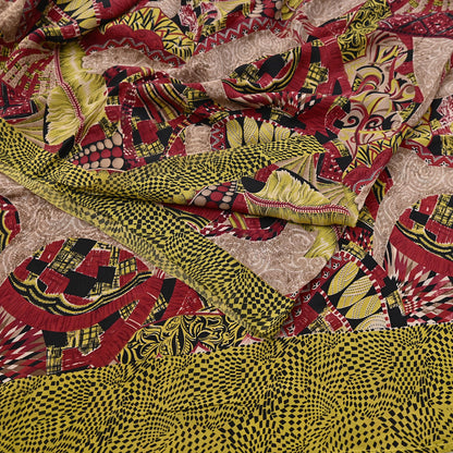 Indian Vintage Sari Black & Red Pure Crepe Silk Printed Sarees 5yd Sewing Floral Soft Craft Fabric Wrap Dress making Crafting Quilting