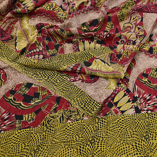Indian Vintage Sari Black & Red Pure Crepe Silk Printed Sarees 5yd Sewing Floral Soft Craft Fabric Wrap Dress making Crafting Quilting