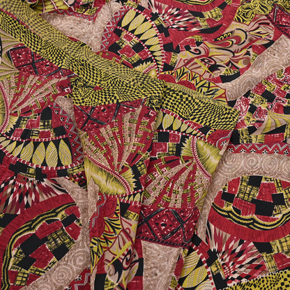 Indian Vintage Sari Black & Red Pure Crepe Silk Printed Sarees 5yd Sewing Floral Soft Craft Fabric Wrap Dress making Crafting Quilting