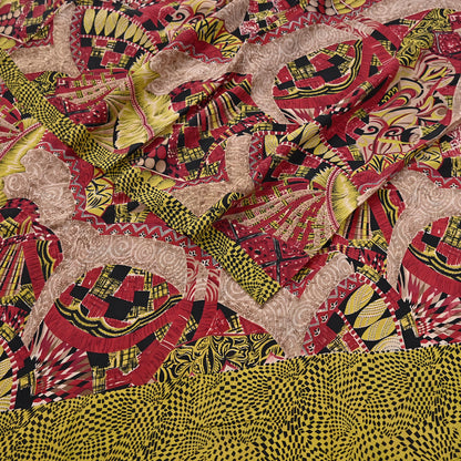 Indian Vintage Sari Black & Red Pure Crepe Silk Printed Sarees 5yd Sewing Floral Soft Craft Fabric Wrap Dress making Crafting Quilting