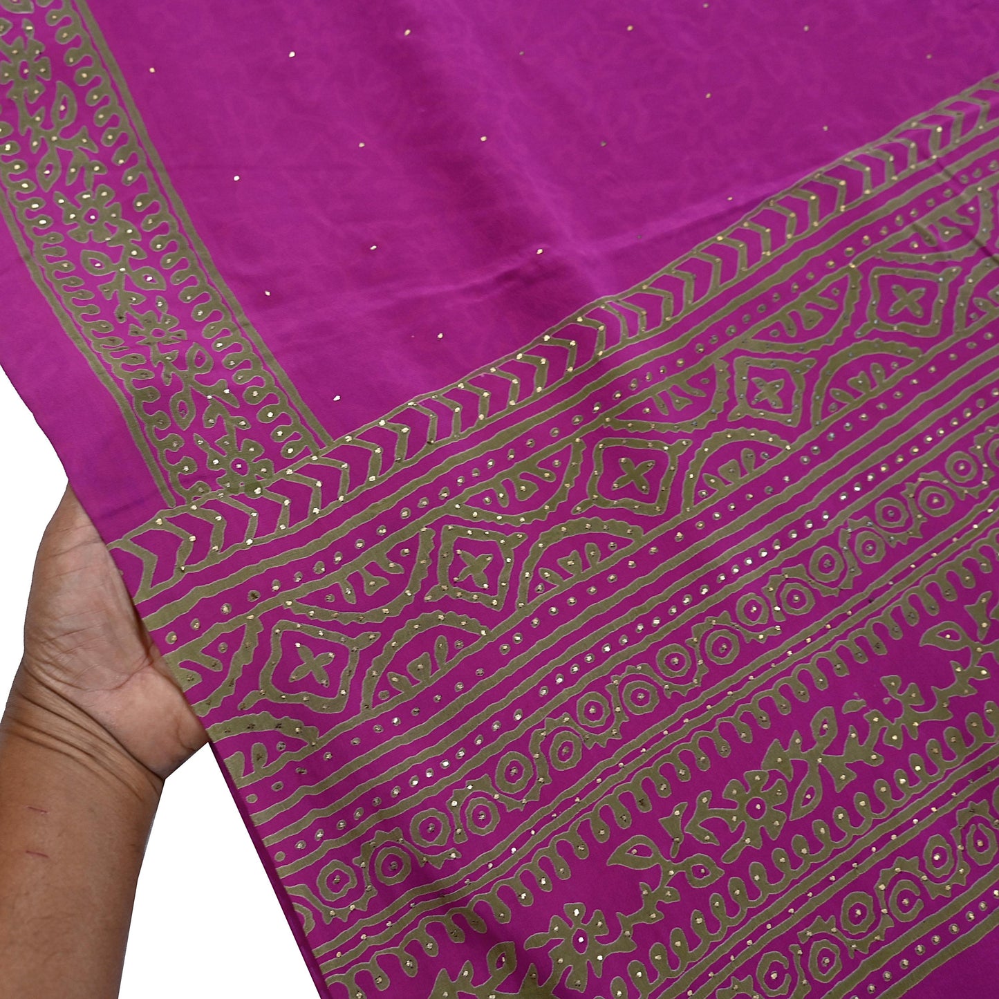 Indian Vintage Sari Pure Crepe Silk Mukesh Work Printed Saree 5yard Sewing Soft Craft Fabric Ethnic Dress making For Crafting Quilting