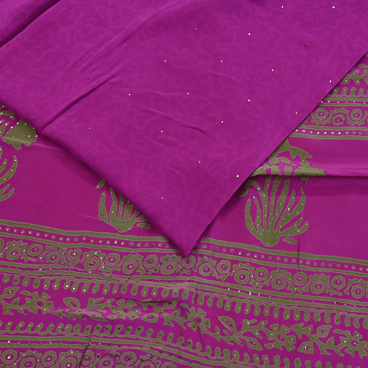 Indian Vintage Sari Pure Crepe Silk Mukesh Work Printed Saree 5yard Sewing Soft Craft Fabric Ethnic Dress making For Crafting Quilting