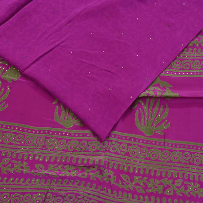 Indian Vintage Sari Pure Crepe Silk Mukesh Work Printed Saree 5yard Sewing Soft Craft Fabric Ethnic Dress making For Crafting Quilting
