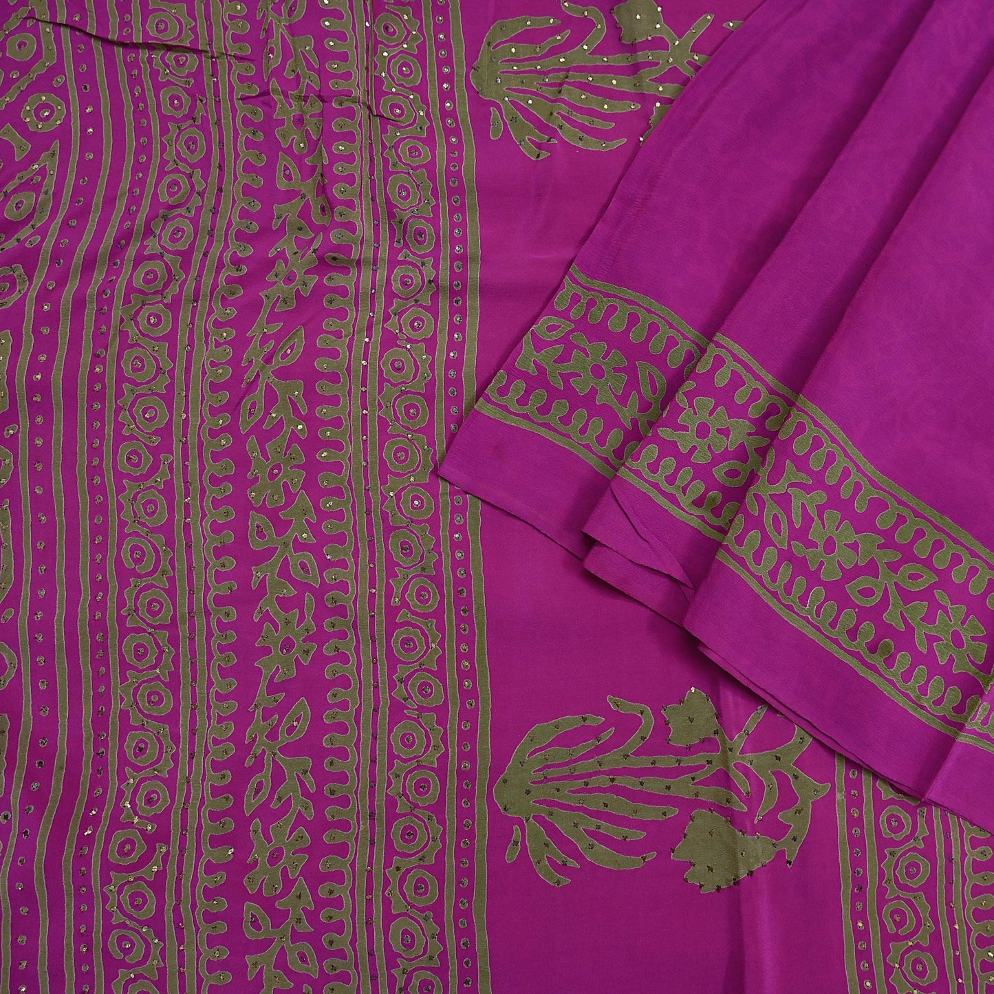 Indian Vintage Sari Pure Crepe Silk Mukesh Work Printed Saree 5yard Sewing Soft Craft Fabric Ethnic Dress making For Crafting Quilting