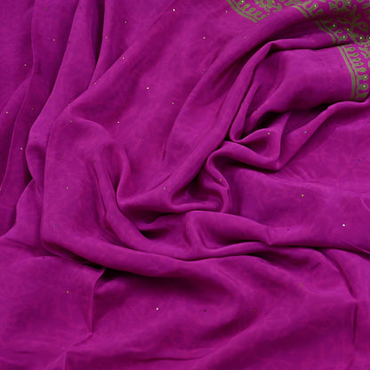 Indian Vintage Sari Pure Crepe Silk Mukesh Work Printed Saree 5yard Sewing Soft Craft Fabric Ethnic Dress making For Crafting Quilting