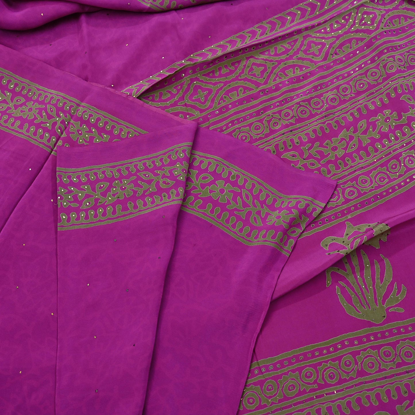 Indian Vintage Sari Pure Crepe Silk Mukesh Work Printed Saree 5yard Sewing Soft Craft Fabric Ethnic Dress making For Crafting Quilting