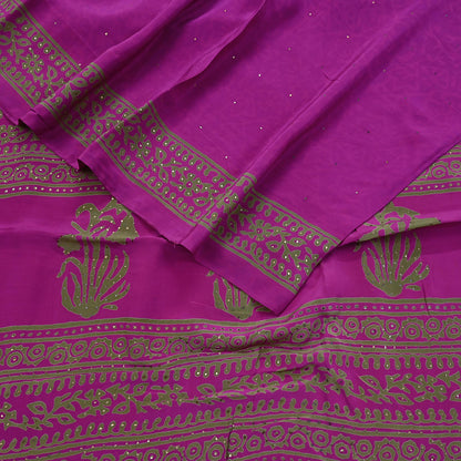 Indian Vintage Sari Pure Crepe Silk Mukesh Work Printed Saree 5yard Sewing Soft Craft Fabric Ethnic Dress making For Crafting Quilting