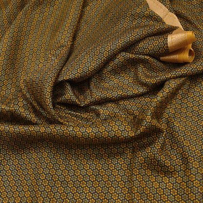 Vintage Sari Gray & Mustard Pure Silk Hand Woven Printed Saree Fabric 5yard Sewing Dress Designing for Crafting Quilting Upcycle Soft Border