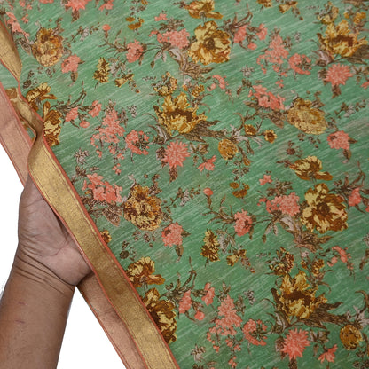 Indian Vintage Sari Green Pure Silk Printed Saree Craft Fabric 5yard Sewing DressMaking Soft Wrap Floral Zari Crafting Quilting Upcycle