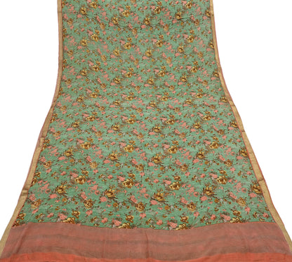 Indian Vintage Sari Green Pure Silk Printed Saree Craft Fabric 5yard Sewing DressMaking Soft Wrap Floral Zari Crafting Quilting Upcycle