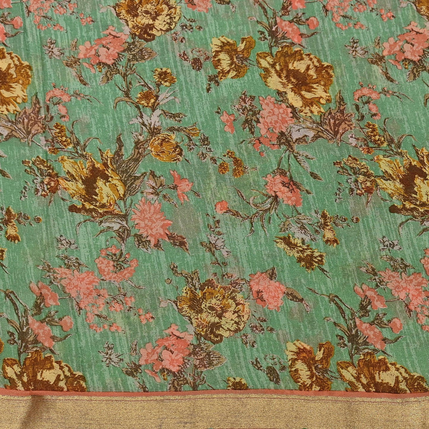 Indian Vintage Sari Green Pure Silk Printed Saree Craft Fabric 5yard Sewing DressMaking Soft Wrap Floral Zari Crafting Quilting Upcycle