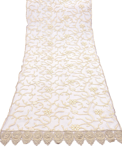 Indian Vintage Heavy Dupatta White Net Mesh Long Stole Hand Embroidered Scarves Wedding/Party Wear