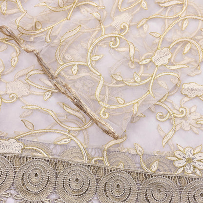 Indian Vintage Heavy Dupatta White Net Mesh Long Stole Hand Embroidered Scarves Wedding/Party Wear