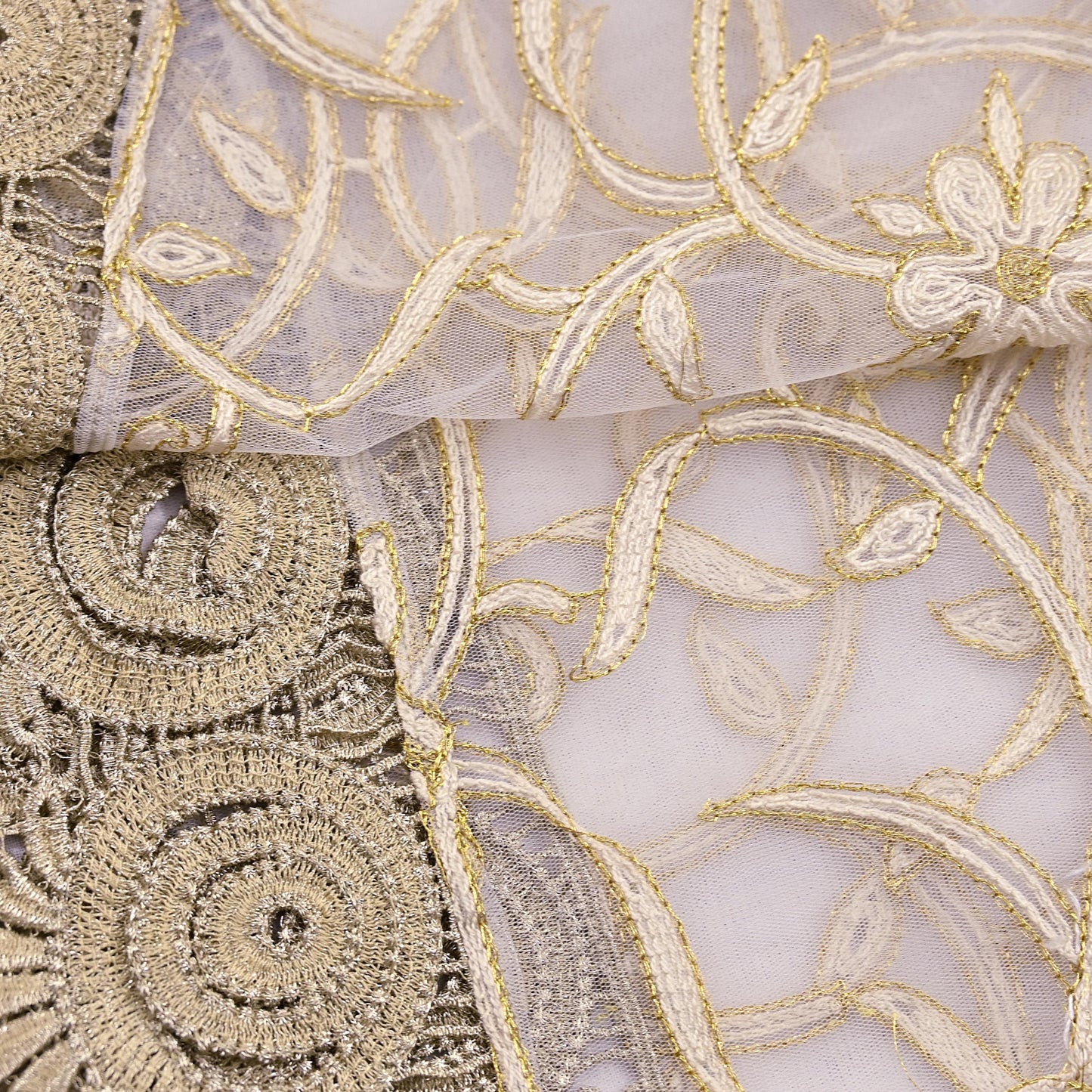 Indian Vintage Heavy Dupatta White Net Mesh Long Stole Hand Embroidered Scarves Wedding/Party Wear
