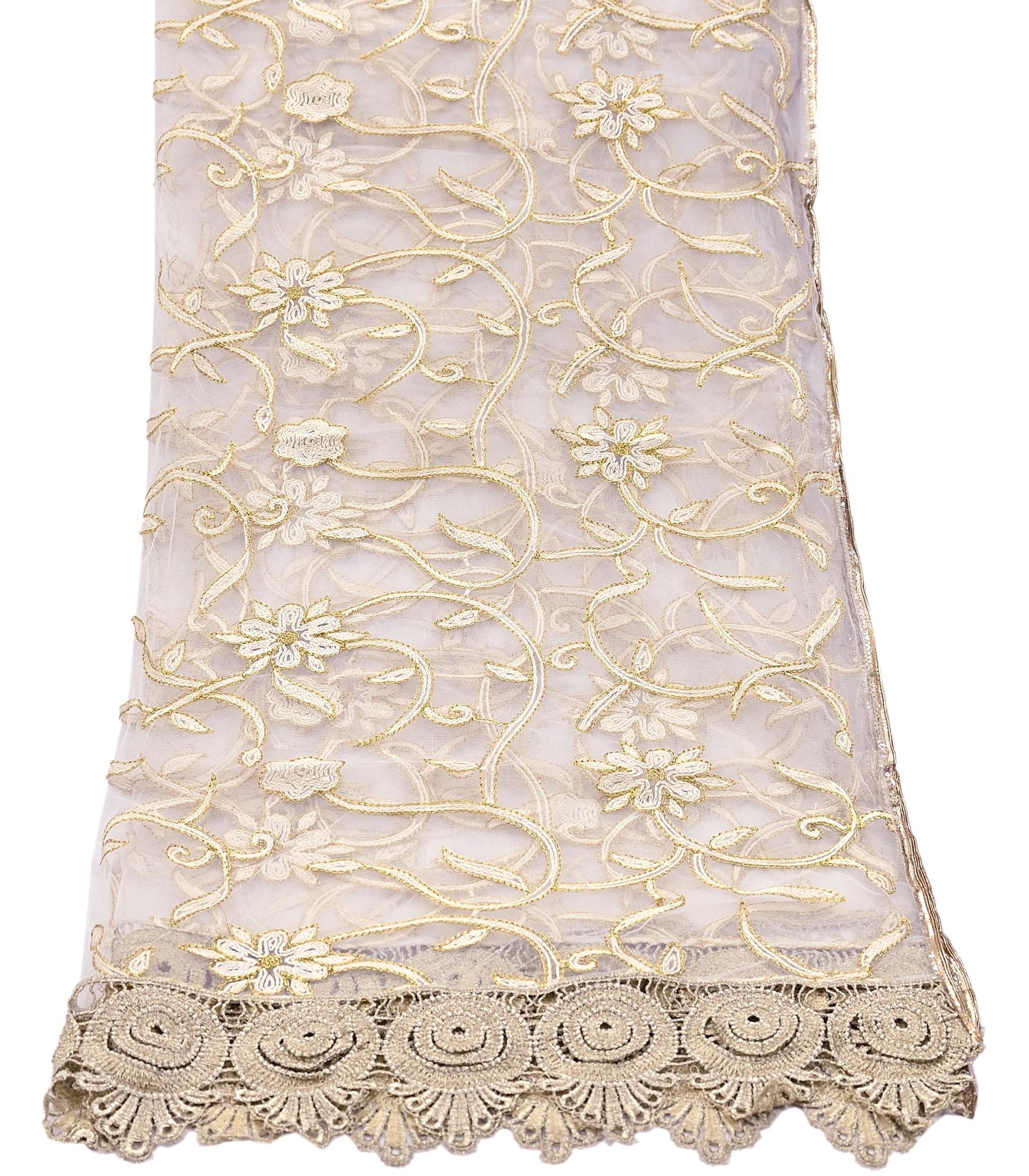 Indian Vintage Heavy Dupatta White Net Mesh Long Stole Hand Embroidered Scarves Wedding/Party Wear