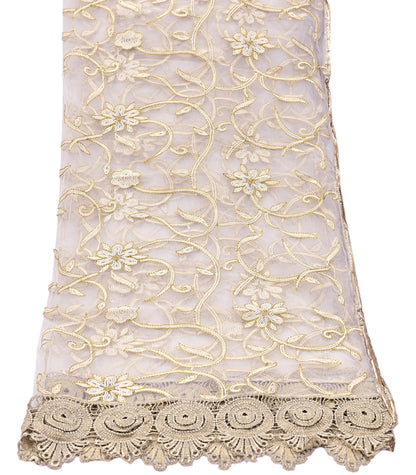Indian Vintage Heavy Dupatta White Net Mesh Long Stole Hand Embroidered Scarves Wedding/Party Wear