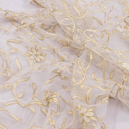 Indian Vintage Heavy Dupatta White Net Mesh Long Stole Hand Embroidered Scarves Wedding/Party Wear