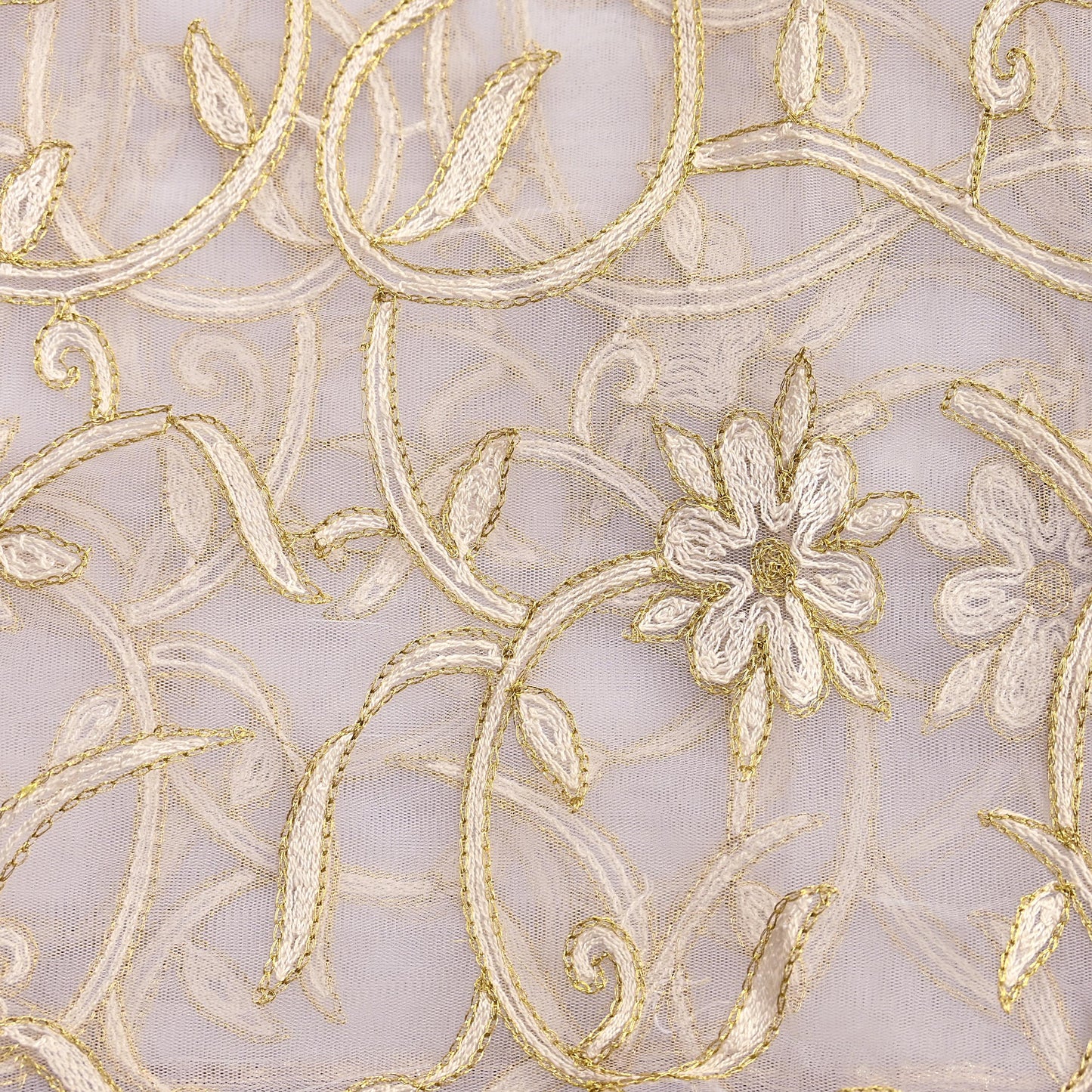 Indian Vintage Heavy Dupatta White Net Mesh Long Stole Hand Embroidered Scarves Wedding/Party Wear