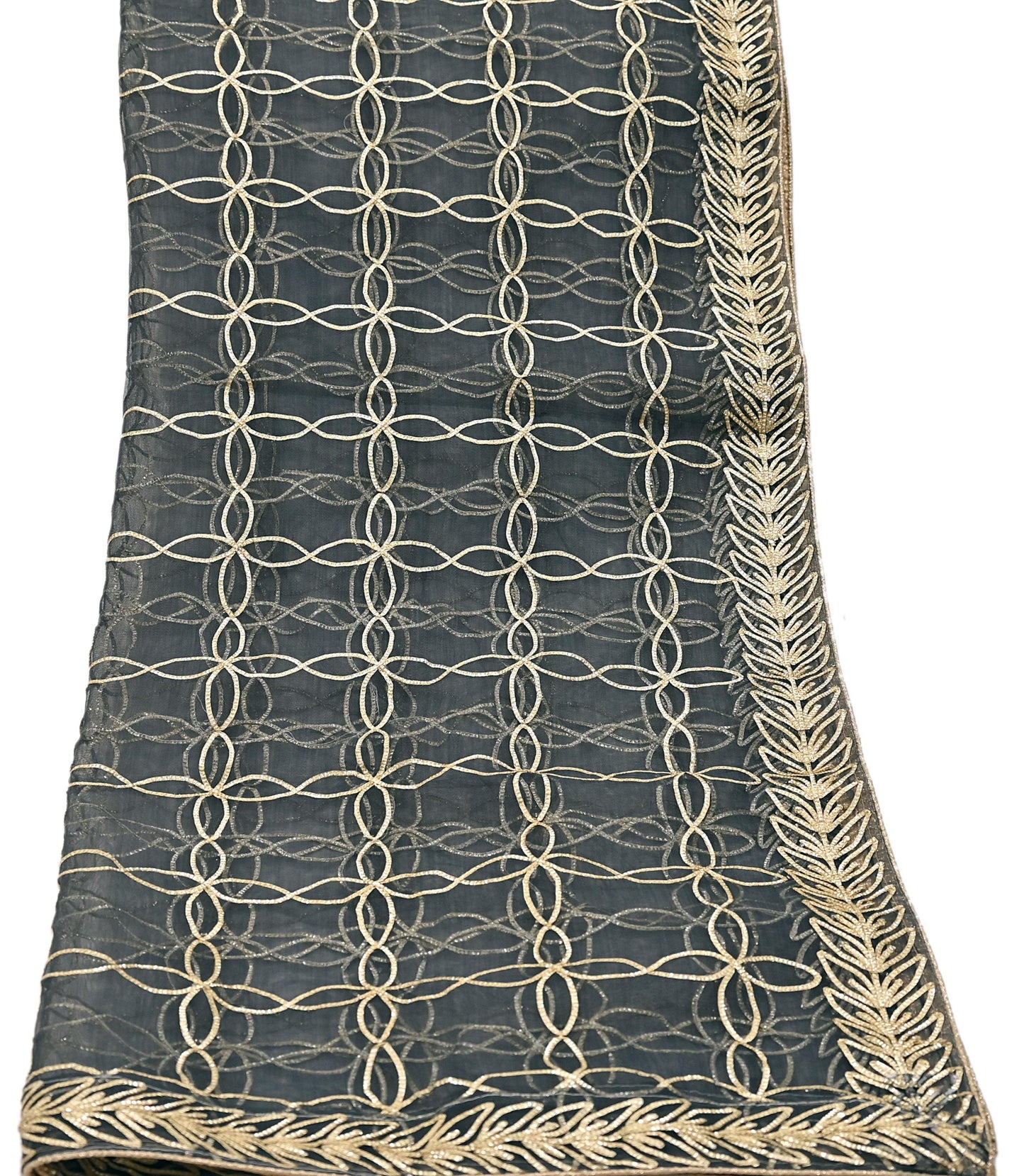 Indian Vintage Gray Dupatta Net Mesh Long Stole Hand Embroidered Gota Patti Scarves Veil