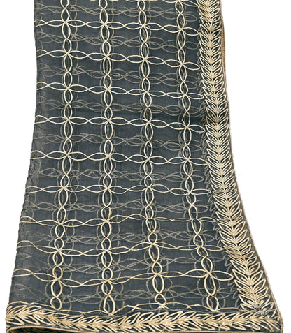 Indian Vintage Gray Dupatta Net Mesh Long Stole Hand Embroidered Gota Patti Scarves Veil