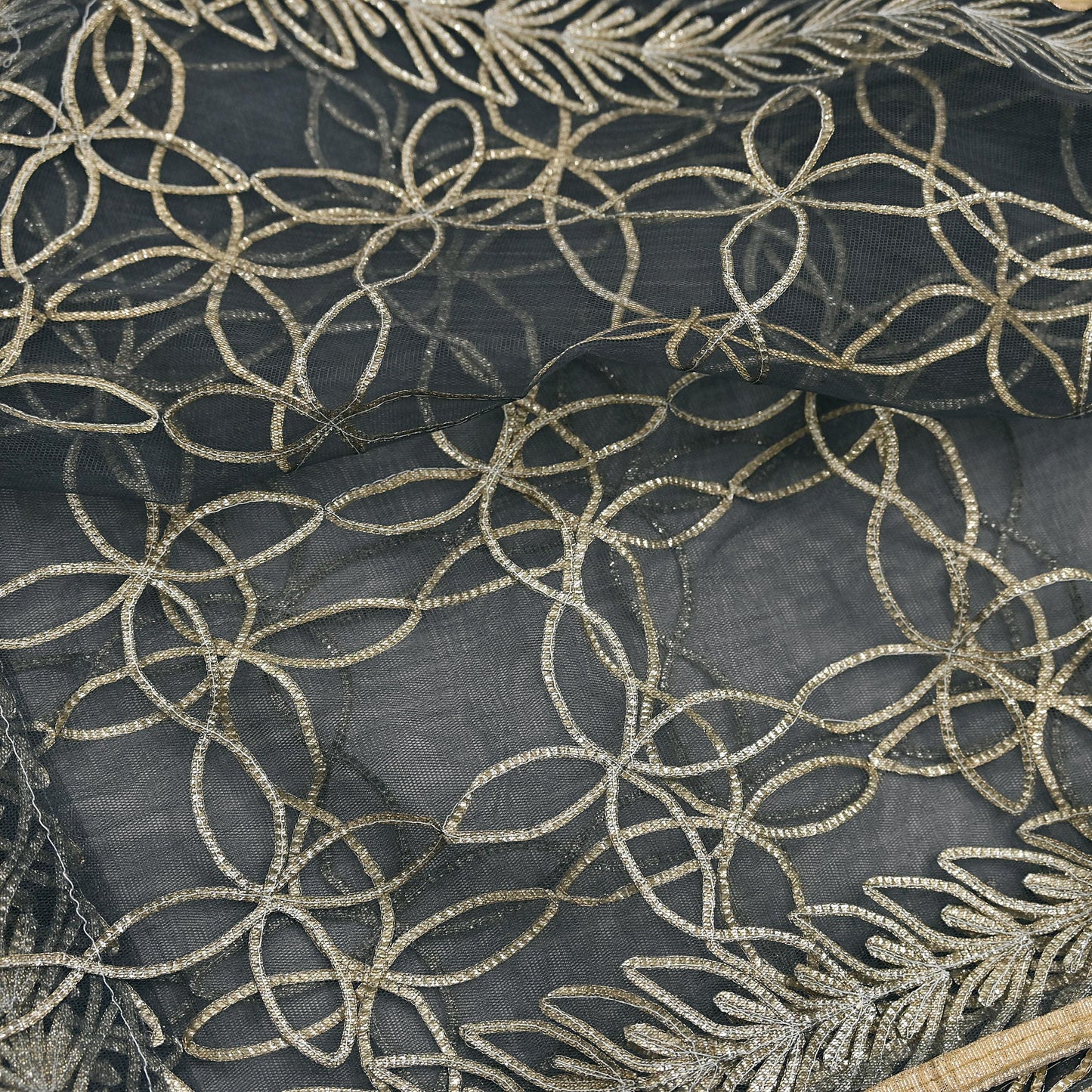Indian Vintage Gray Dupatta Net Mesh Long Stole Hand Embroidered Gota Patti Scarves Veil
