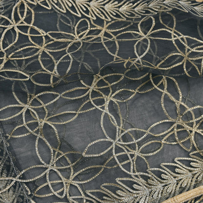 Indian Vintage Gray Dupatta Net Mesh Long Stole Hand Embroidered Gota Patti Scarves Veil