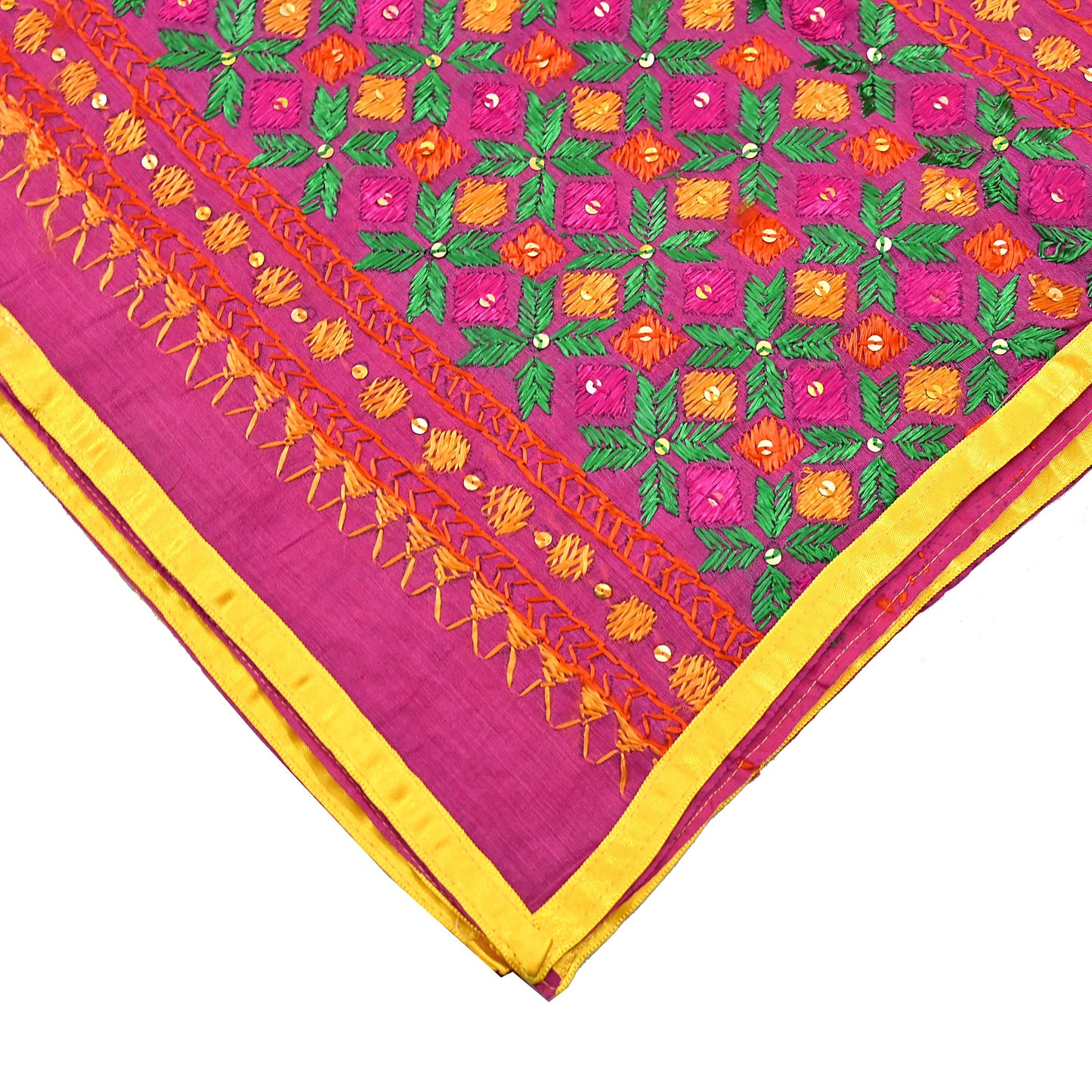 Indian Vintage Dupatta Pink Chanderi Long Stole Hand Embroidered Bagh Phulkari Stole Scarves Party wear