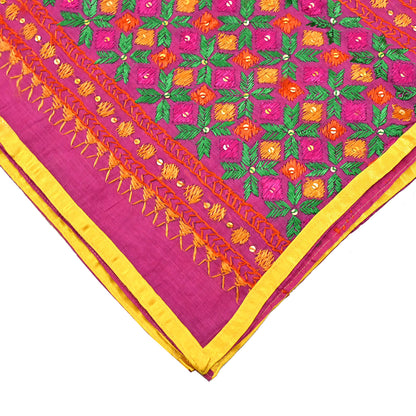 Indian Vintage Dupatta Pink Chanderi Long Stole Hand Embroidered Bagh Phulkari Stole Scarves Party wear