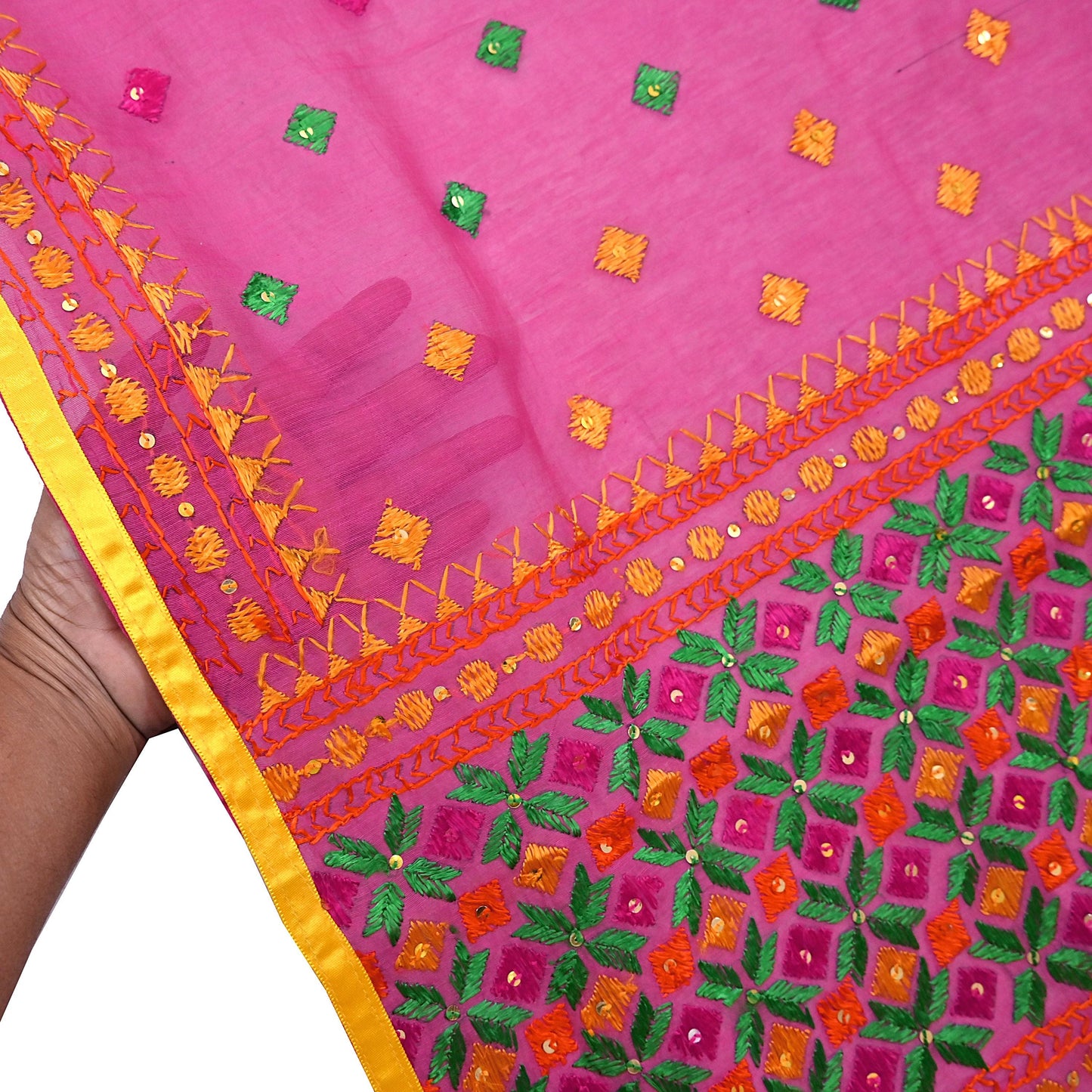 Indian Vintage Dupatta Pink Chanderi Long Stole Hand Embroidered Bagh Phulkari Stole Scarves Party wear