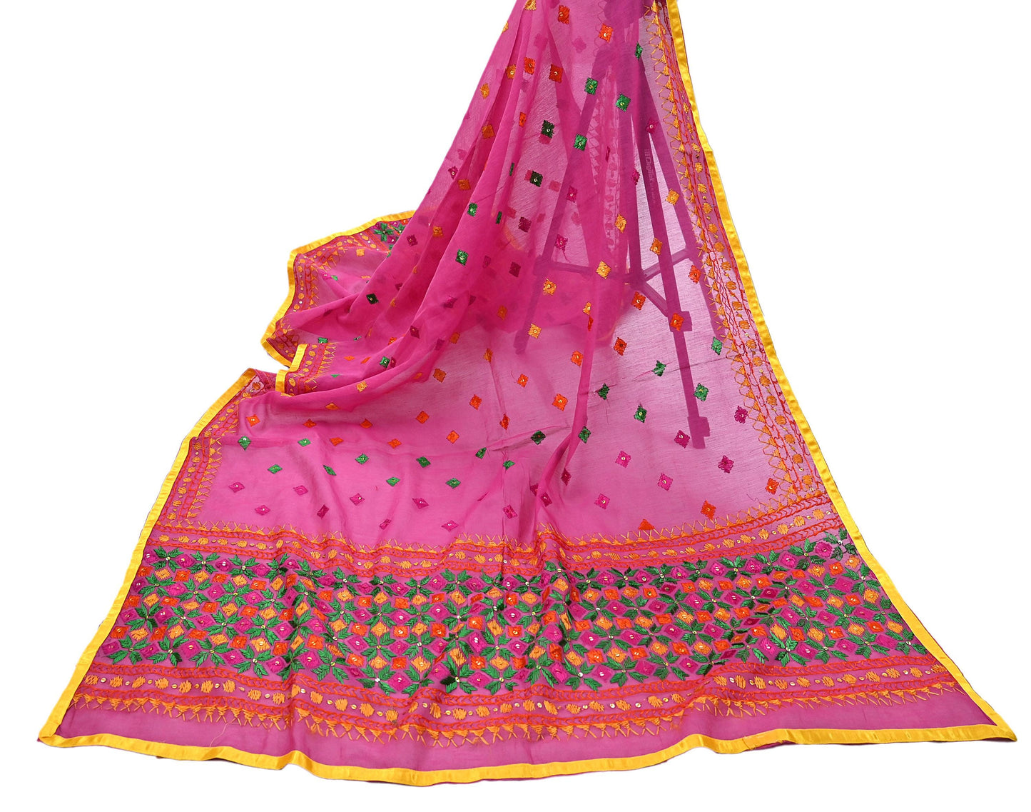 Indian Vintage Dupatta Pink Chanderi Long Stole Hand Embroidered Bagh Phulkari Stole Scarves Party wear
