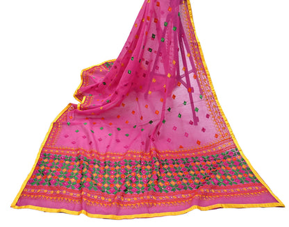 Indian Vintage Dupatta Pink Chanderi Long Stole Hand Embroidered Bagh Phulkari Stole Scarves Party wear