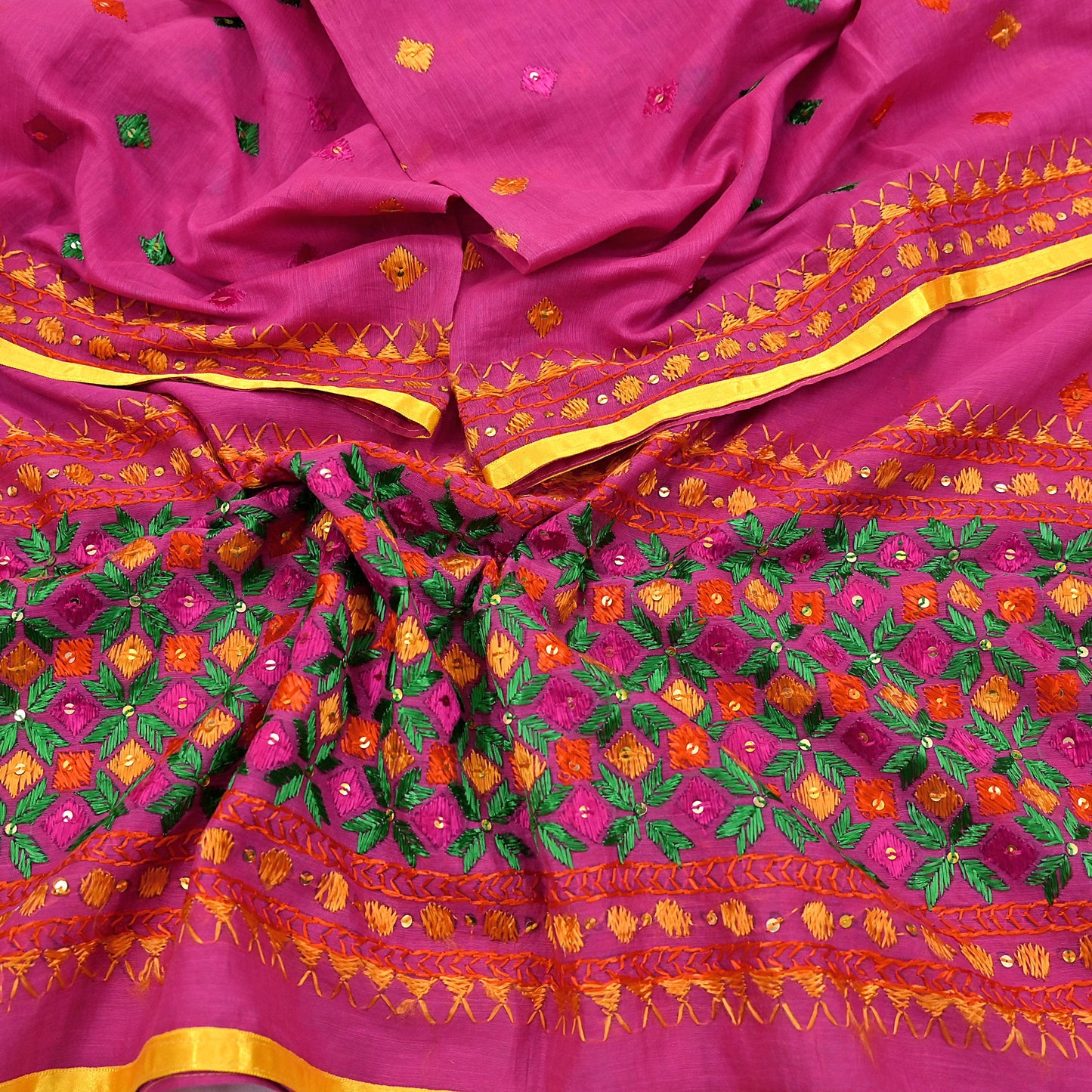 Indian Vintage Dupatta Pink Chanderi Long Stole Hand Embroidered Bagh Phulkari Stole Scarves Party wear