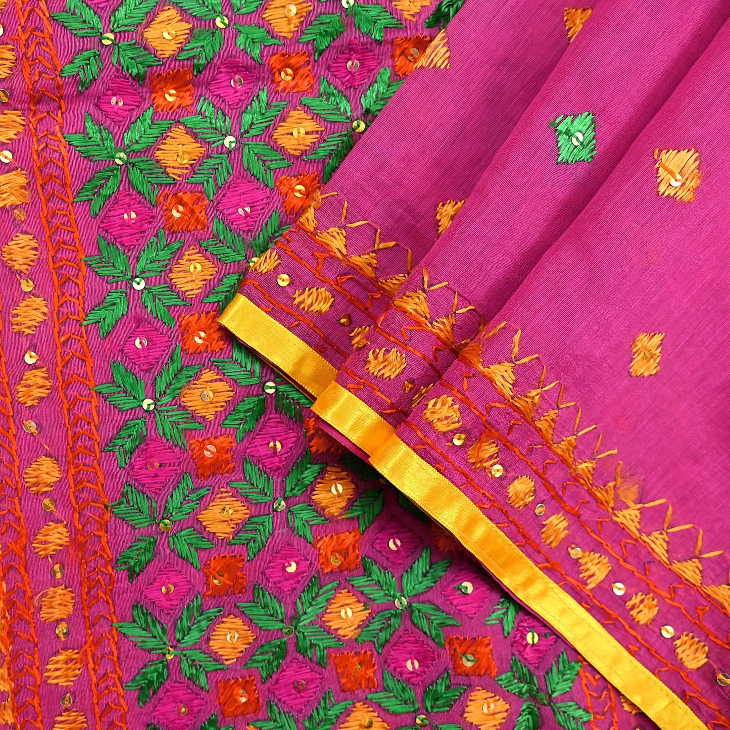 Indian Vintage Dupatta Pink Chanderi Long Stole Hand Embroidered Bagh Phulkari Stole Scarves Party wear