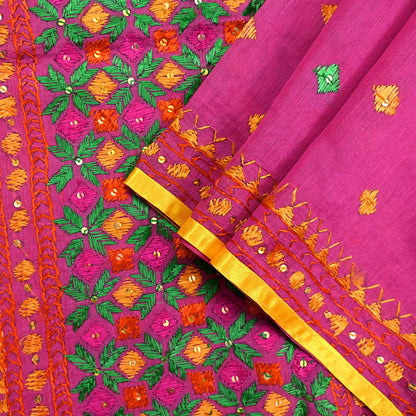 Indian Vintage Dupatta Pink Chanderi Long Stole Hand Embroidered Bagh Phulkari Stole Scarves Party wear