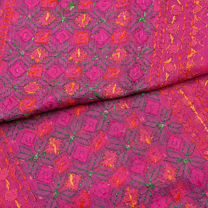 Indian Vintage Dupatta Pink Chanderi Long Stole Hand Embroidered Bagh Phulkari Stole Scarves Party wear