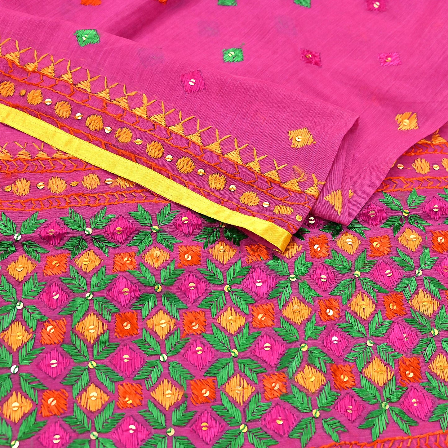 Indian Vintage Dupatta Pink Chanderi Long Stole Hand Embroidered Bagh Phulkari Stole Scarves Party wear