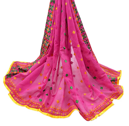 Indian Vintage Dupatta Pink Chanderi Long Stole Hand Embroidered Bagh Phulkari Stole Scarves Party wear