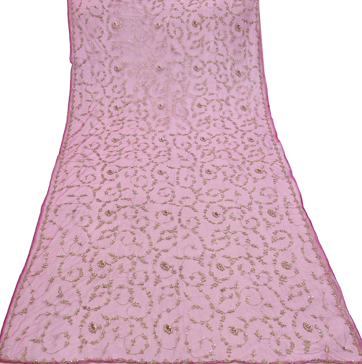 Indian Vintage Pink Dupatta Net Mesh Long Stole Hand Embroidered Scarves Zardozi Zari Sequins Hijab Veil wrap Boho