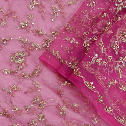 Indian Vintage Pink Dupatta Net Mesh Long Stole Hand Embroidered Scarves Zardozi Zari Sequins Hijab Veil wrap Boho