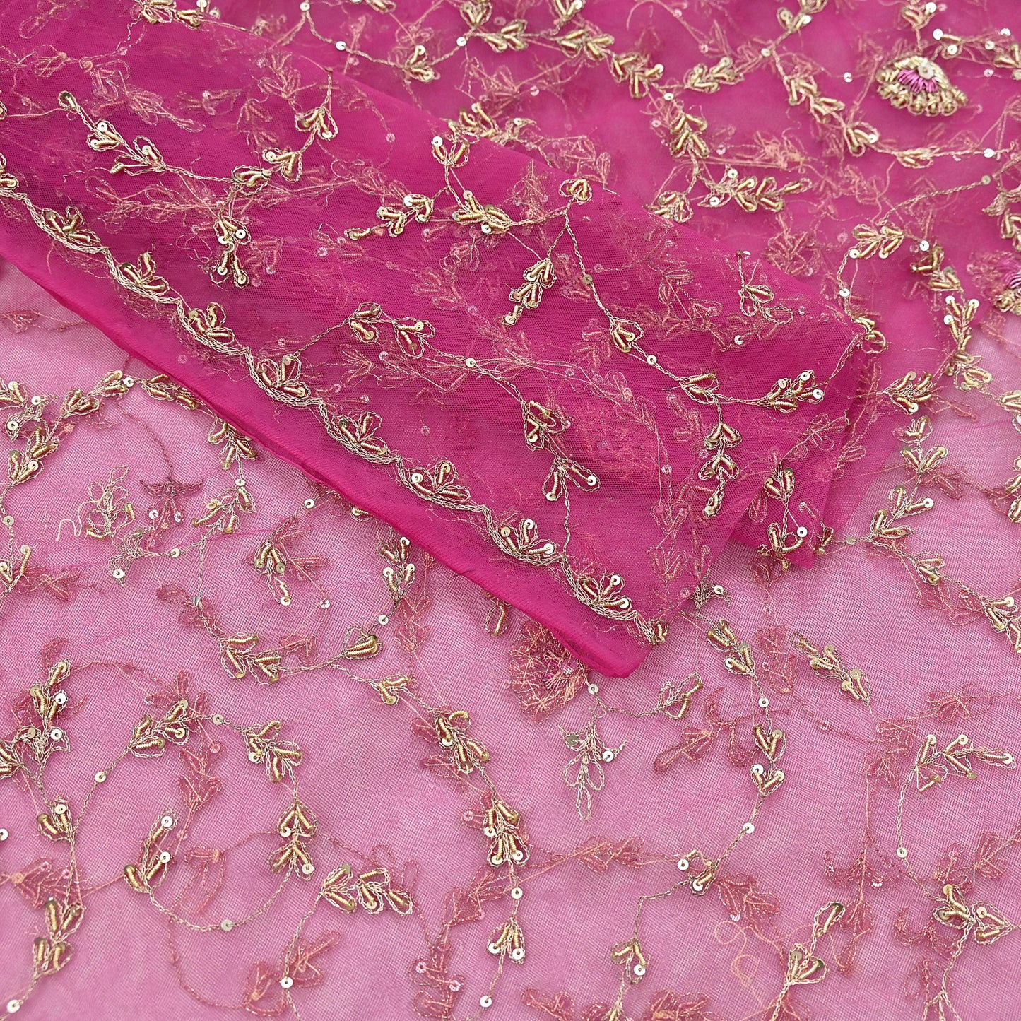 Indian Vintage Pink Dupatta Net Mesh Long Stole Hand Embroidered Scarves Zardozi Zari Sequins Hijab Veil wrap Boho
