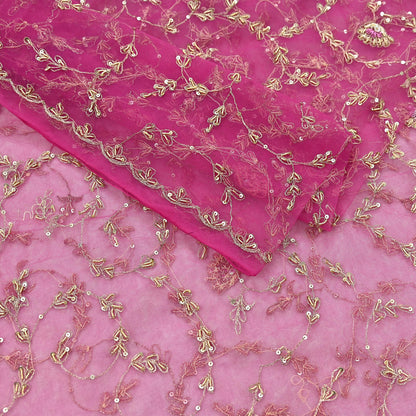 Indian Vintage Pink Dupatta Net Mesh Long Stole Hand Embroidered Scarves Zardozi Zari Sequins Hijab Veil wrap Boho