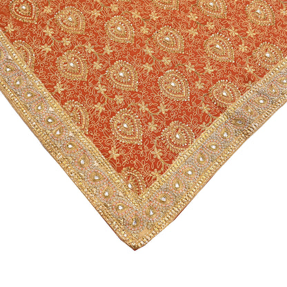 Indian Vintage Orange Saree Pure Crepe Silk Hand Embroidered Sari Craft Fabric 5Yd Sewing Soft Zari Dress making