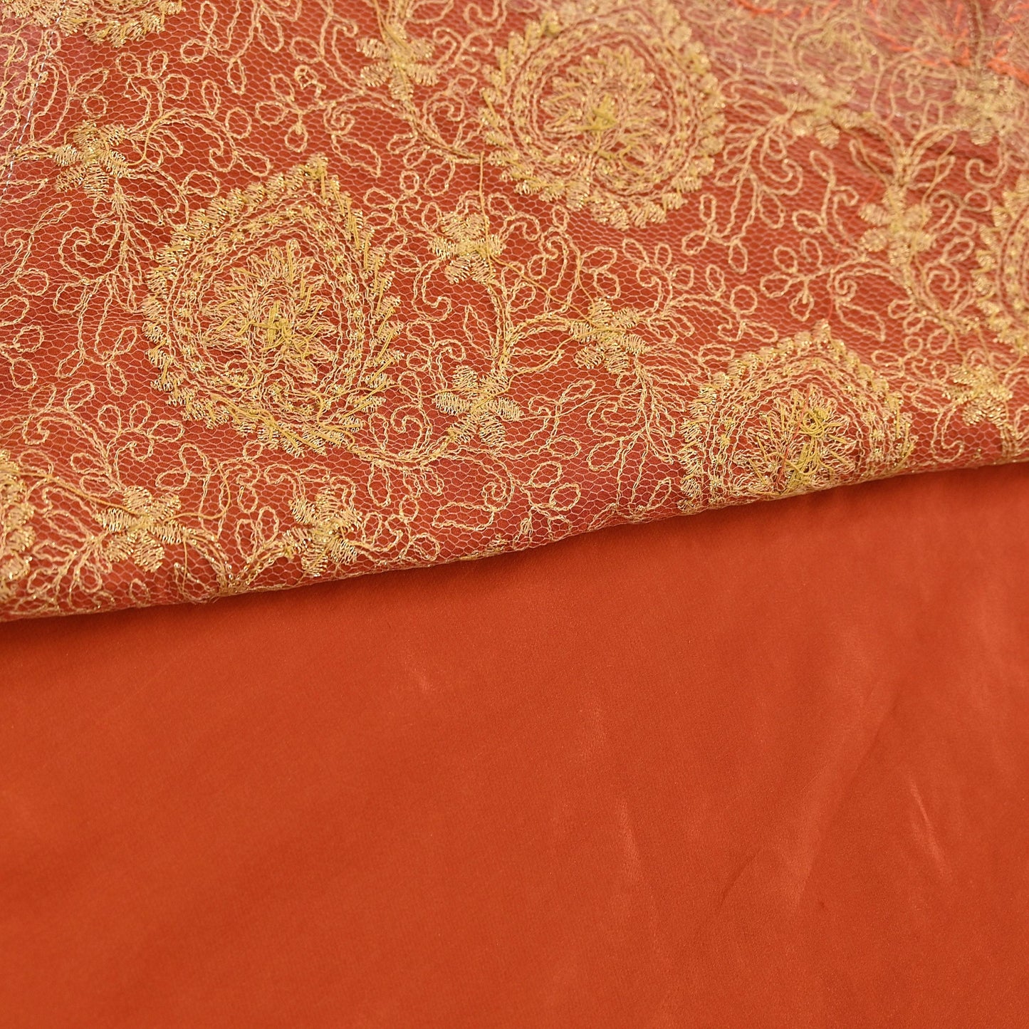 Indian Vintage Orange Saree Pure Crepe Silk Hand Embroidered Sari Craft Fabric 5Yd Sewing Soft Zari Dress making