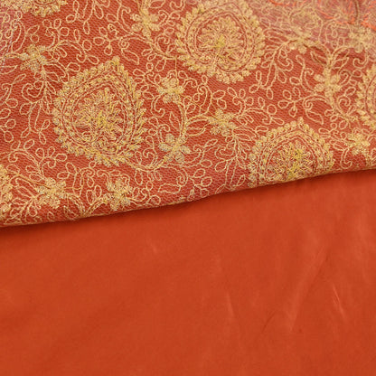 Indian Vintage Orange Saree Pure Crepe Silk Hand Embroidered Sari Craft Fabric 5Yd Sewing Soft Zari Dress making