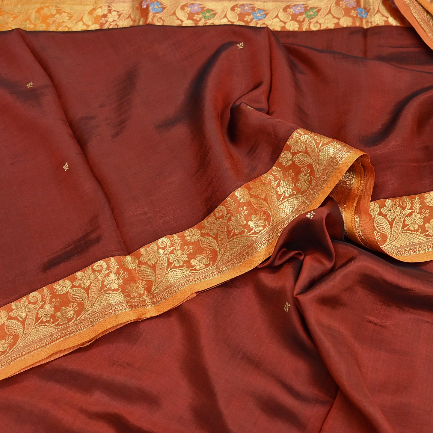 Indian Vintage Heavy Sari Maroon & Saffron Pure silk Hand Woven Kanjivaram Saree Fabric 5Yd Ethnic Zari Dress making Crafting Bollywood sari