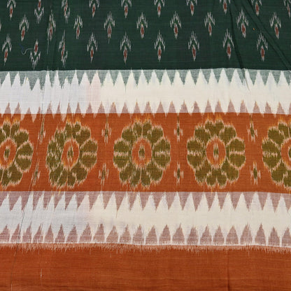 Indian Vintage Sari Rusty & Green Hand woven Sambalpuri Ikat Sarees Pure Cotton Craft Fabric 5Yd Ethnic Chackra Border Dress Making Upcycle