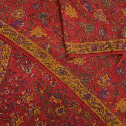 Women Vintage Sari Red Pure Georgette Silk Digital Printed Saree Craft Fabric Sewing 5Yd Light Dress Making Floral Crafting Quilting