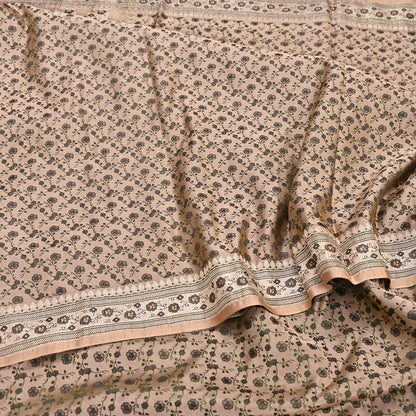 Indian Vintage Sari Beige Heavy Pure Silk Woven Banarasi Brocade Saree Fabric 5Yd Ethnic Dress making Crafting Bollywood Dress Designing