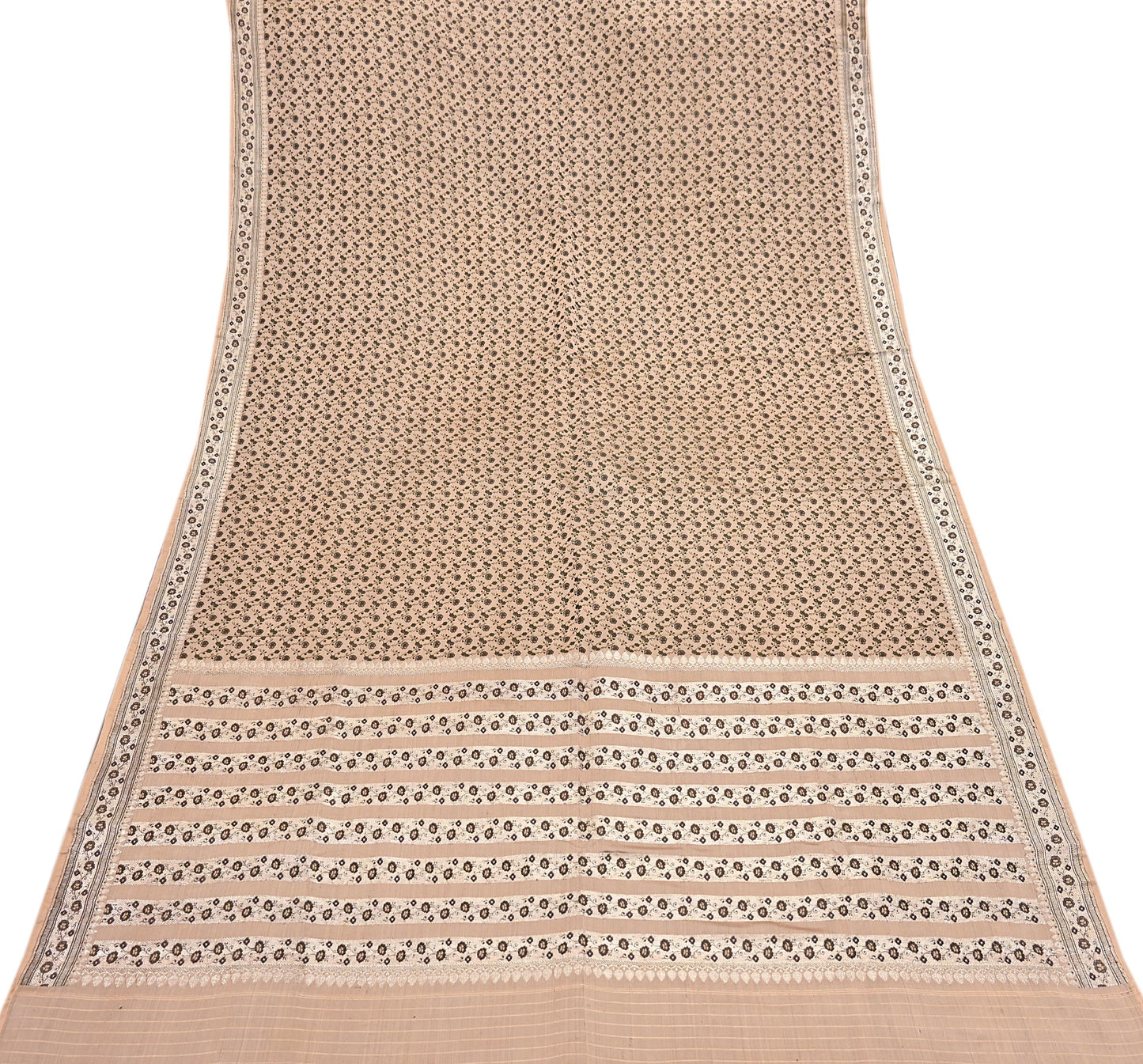 Indian Vintage Sari Beige Heavy Pure Silk Woven Banarasi Brocade Saree Fabric 5Yd Ethnic Dress making Crafting Bollywood Dress Designing