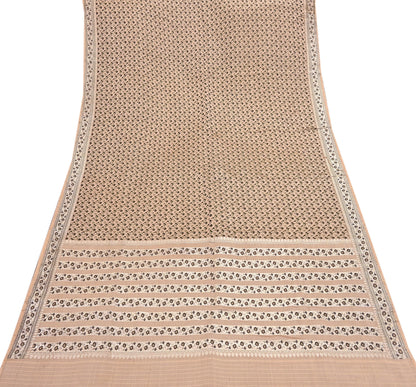 Indian Vintage Sari Beige Heavy Pure Silk Woven Banarasi Brocade Saree Fabric 5Yd Ethnic Dress making Crafting Bollywood Dress Designing